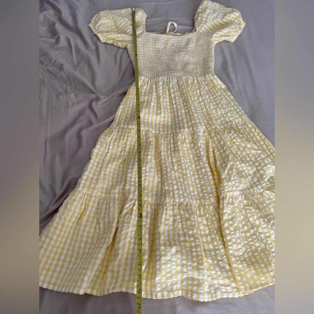 NWT Yellow Gingham Smocked Midi Dress Puff Sleeve Cottagecore Resort Vacation M - Picture 16 of 17